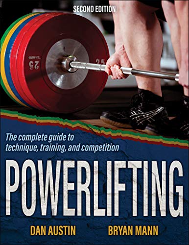 Book cover: “Powerlifting” with image of a weightlifter and barbell.