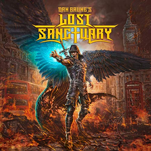 CD cover art featuring a winged figure amidst a burning, ruined city.