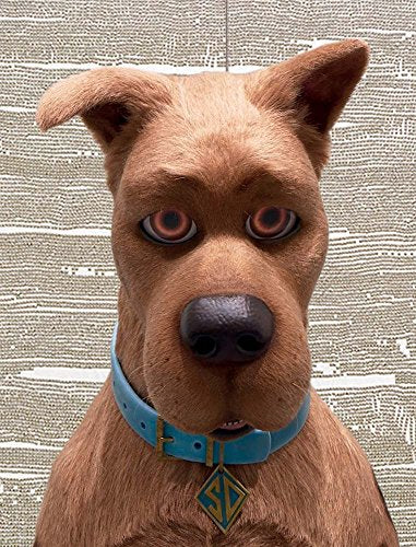 A sculpture of a brown dog with a light blue collar and SD tag.