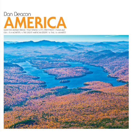 Dan Deacon’s “America” vinyl cover: aerial view of a blue river through colorful autumn foliage.