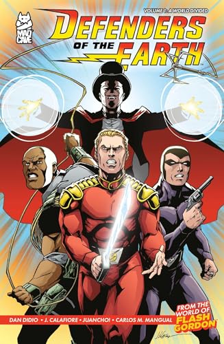 Comic book cover featuring four superheroes against a vibrant, divided background.