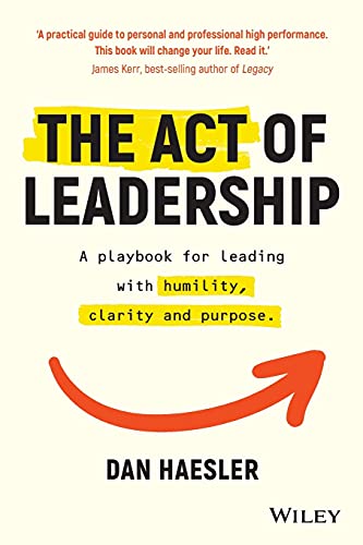Book cover with bold title "The Act of Leadership" and orange arrow.