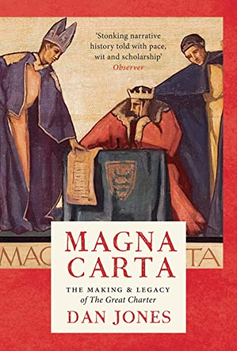 Book cover depicting medieval figures presenting a document, titled “Magna Carta.”