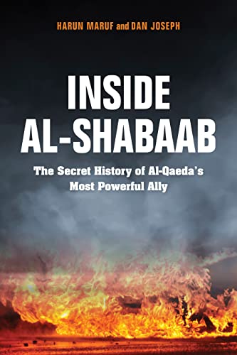 Book cover: “Inside Al-Shabaab” with a fiery, smoky background.