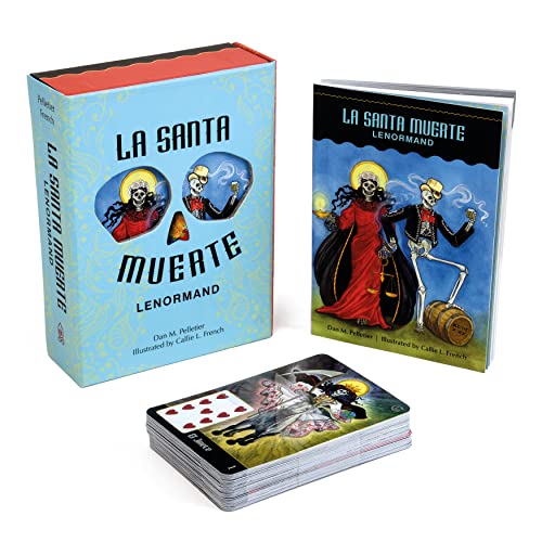 La Santa Muerte Lenormand card deck with skeletal figures and red accents.