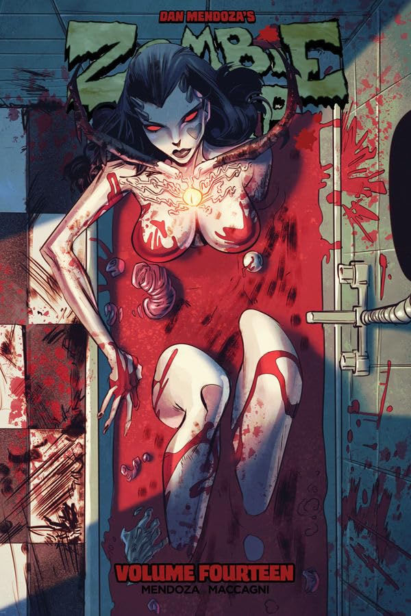 Zombie Tramp comic book cover featuring a zombie-like woman in a bathroom.