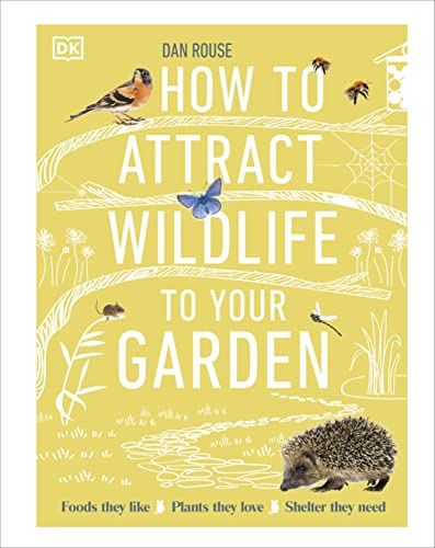 Book cover: "How To Attract Wildlife To Your Garden" with animal illustrations.