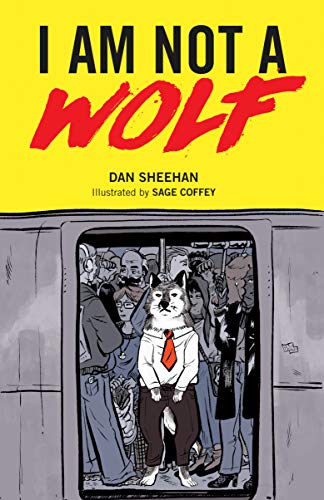 Book cover showing a wolf in a shirt and tie standing on a crowded train.