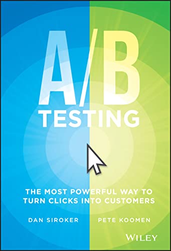 Book cover with large "A/B TESTING" text, a cursor, and author names.