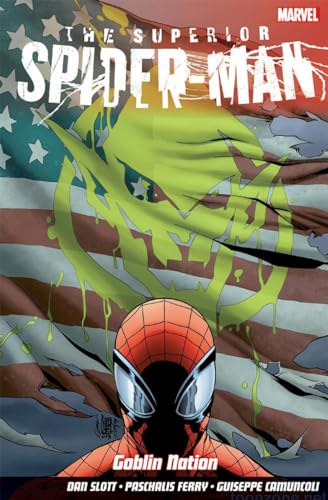 Comic book cover: Superior Spider-Man with a green Goblin-themed background.