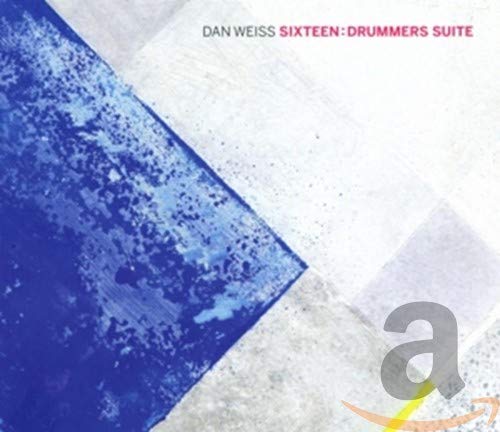CD cover for Dan Weiss’s “Sixteen: Drummers Suite” with abstract blue design.