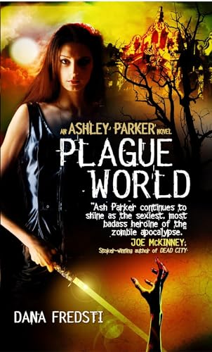 Book cover: woman with sword, decaying hand, and ruined city background.