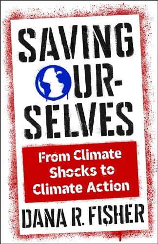 Book cover: “Saving Ourselves” with Earth image and red accents.