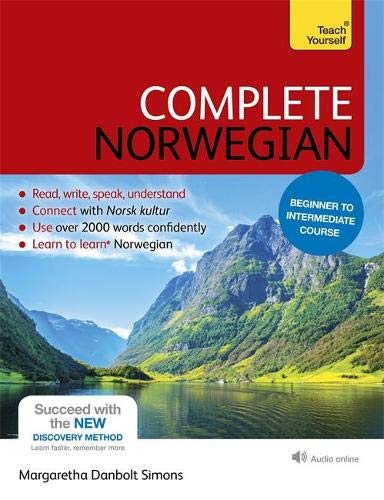 Norwegian language textbook cover with mountains and water scene.