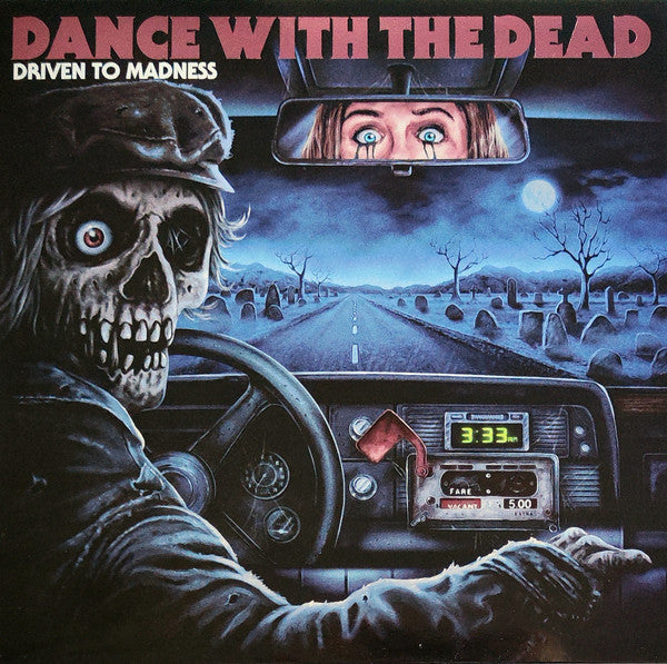 Vinyl record cover: skeleton driving with a distressed woman in the rearview.