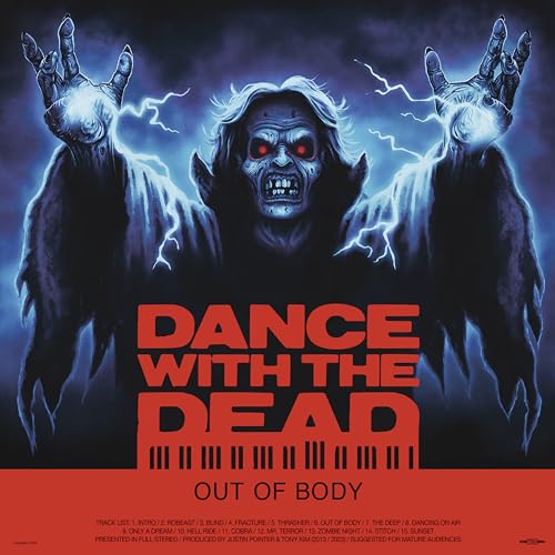 Horror album cover featuring a glowing-eyed monster with outstretched hands and lightning.