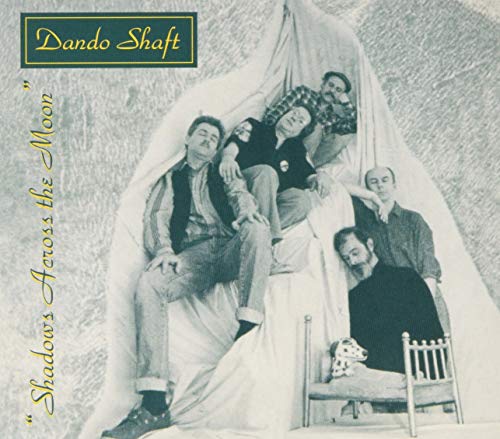 "Black and white album cover with five men lounging in a tent."