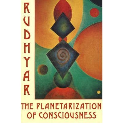 Book cover with abstract circles, diamonds, and spiral, titled “Planetarization of Consciousness.”