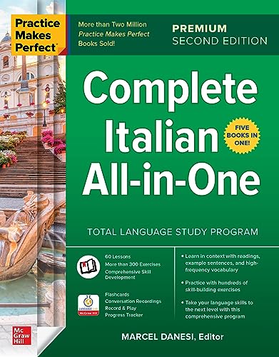 Book cover for Practice Makes Perfect Complete Italian All-in-One with an Italian fountain image.