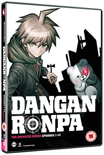"Danganronpa DVD case featuring anime character and mascot against a dark background."