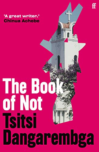 Book cover with a bright pink background and a church tower cutout image.