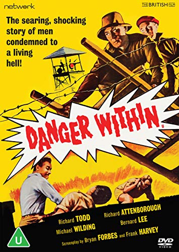 DVD cover art for Danger Within featuring soldiers behind barbed wire on yellow background.