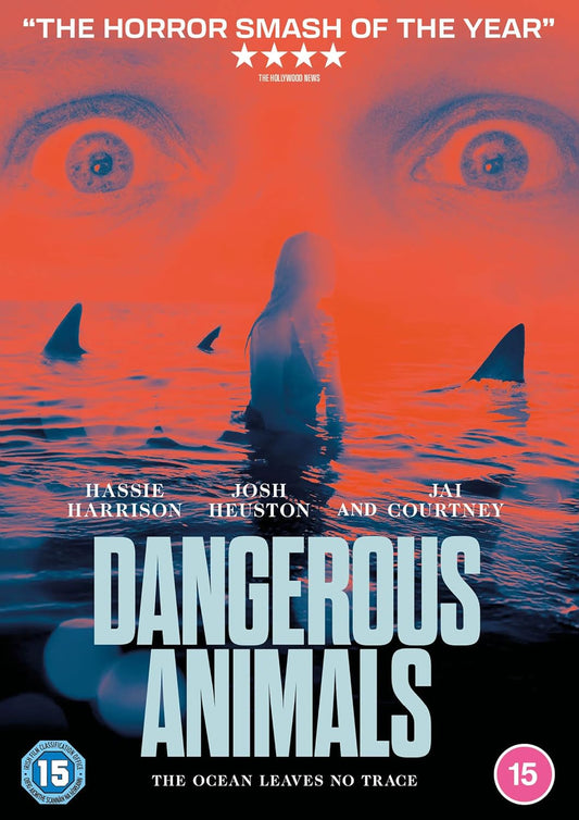 DVD cover for "Dangerous Animals" featuring a shark fin and silhouetted figure.