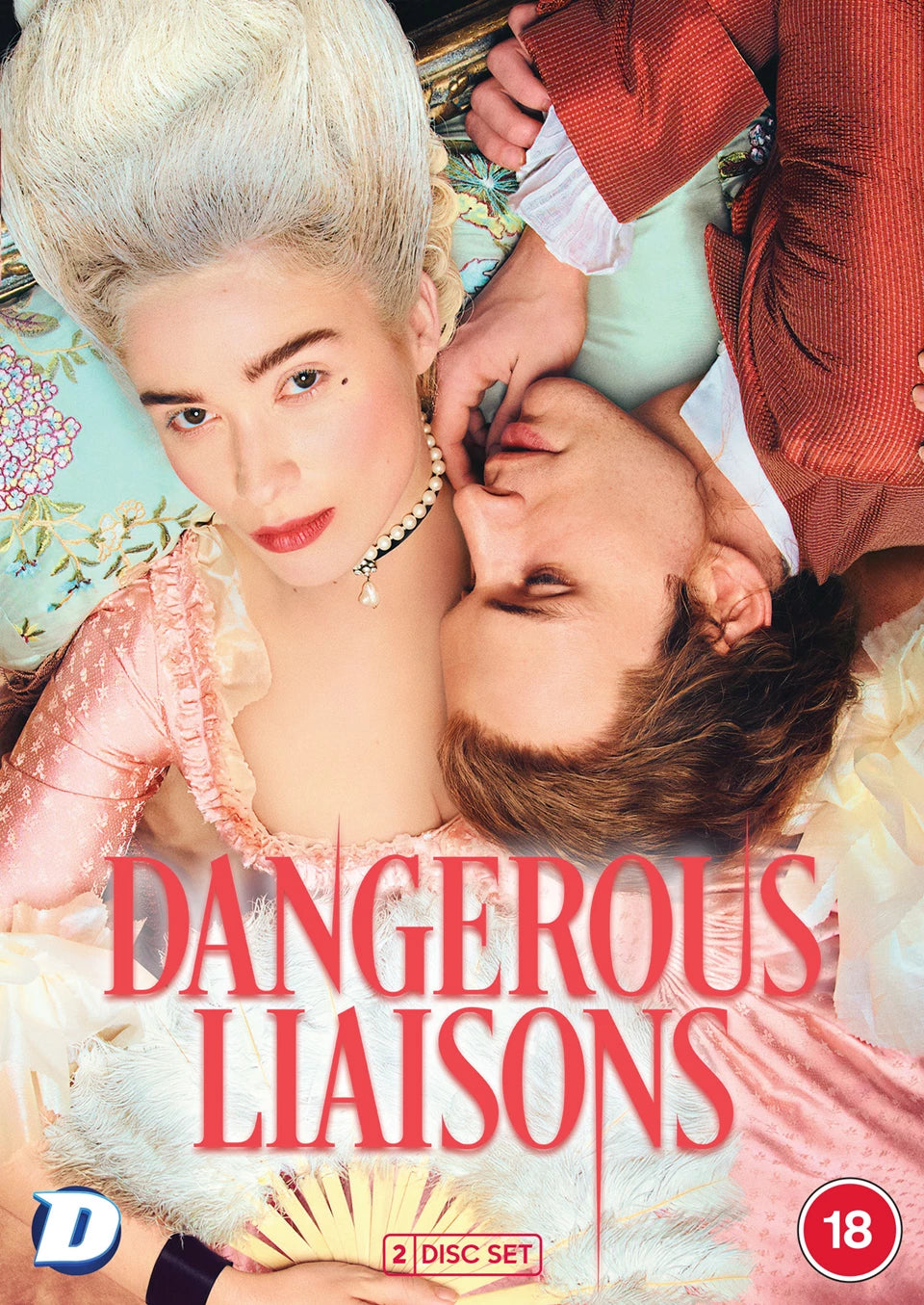 DVD cover for "Dangerous Liaisons" featuring two people in 18th-century attire.