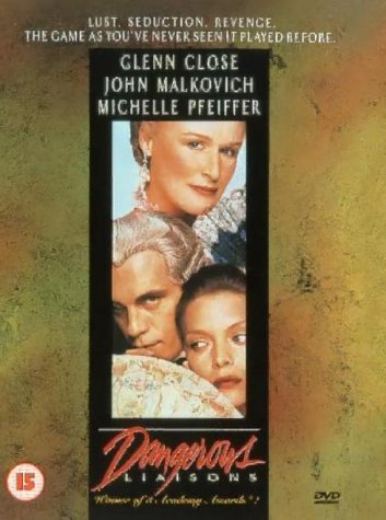 DVD cover for "Dangerous Liaisons" featuring Glenn Close and John Malkovich.