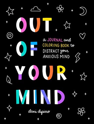 Black cover with colorful text reading "Out of Your Mind," a journal and coloring book.