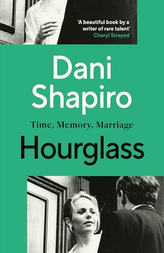 Book cover for “Hourglass” by Dani Shapiro, featuring portraits and teal background.