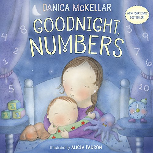 Book cover: “Goodnight, Numbers” with a mother and child in bed.