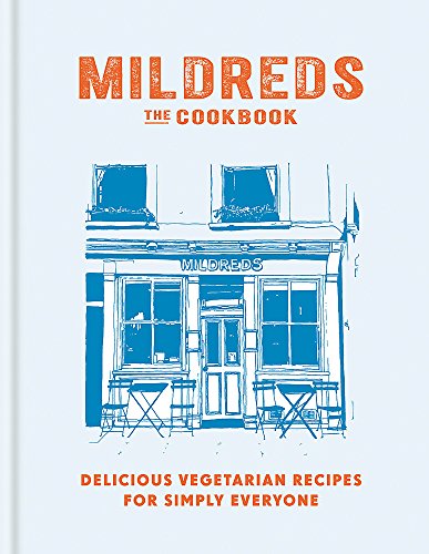 Cookbook cover with blue sketch of a building labeled “Mildreds”.