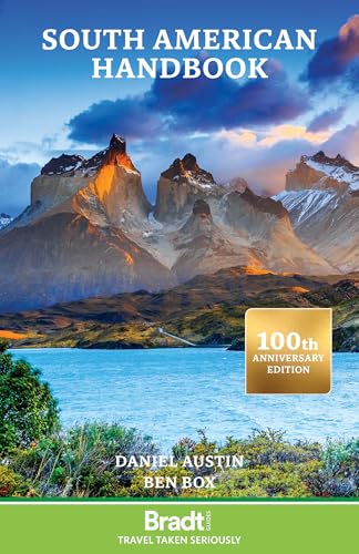 “South American Handbook” book cover featuring mountains and a lake.