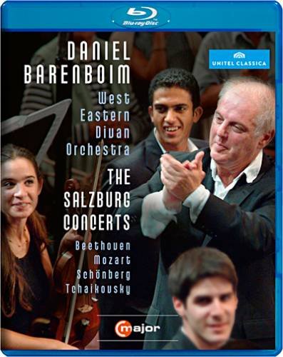 Blue-ray case with Daniel Barenboim and musicians on the cover, featuring white text.