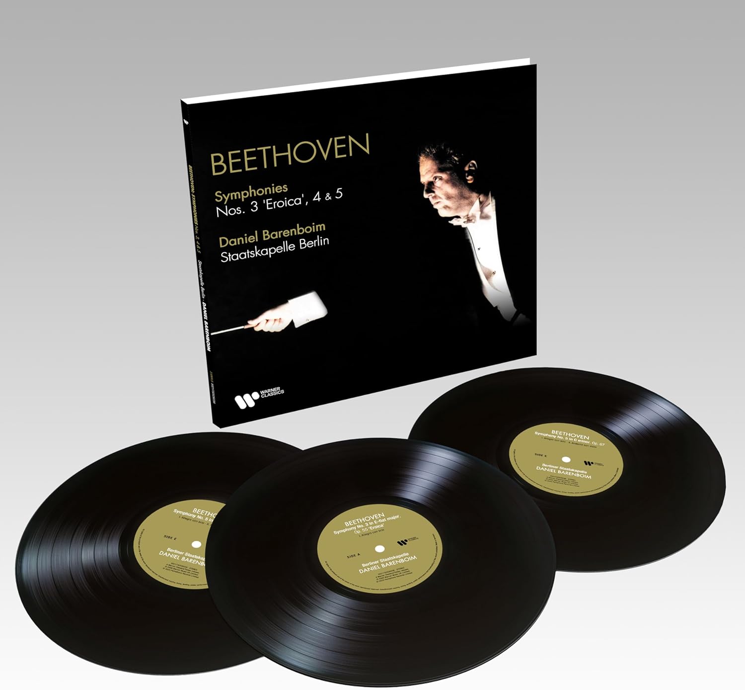 Beethoven symphonies vinyl set with conductor Daniel Barenboim on the cover.