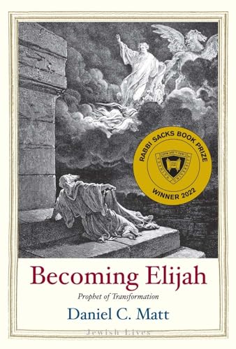 Book cover: Elijah’s ascension with a figure prostrated below, award seal.