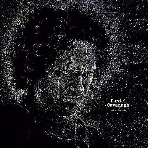 Stippled portrait of Daniel Cavanagh against a starry black background with album text.