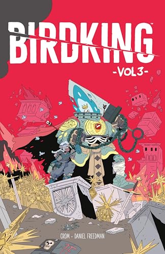 Birdking Volume 3 cover: a robot with a human figure in a fiery landscape.