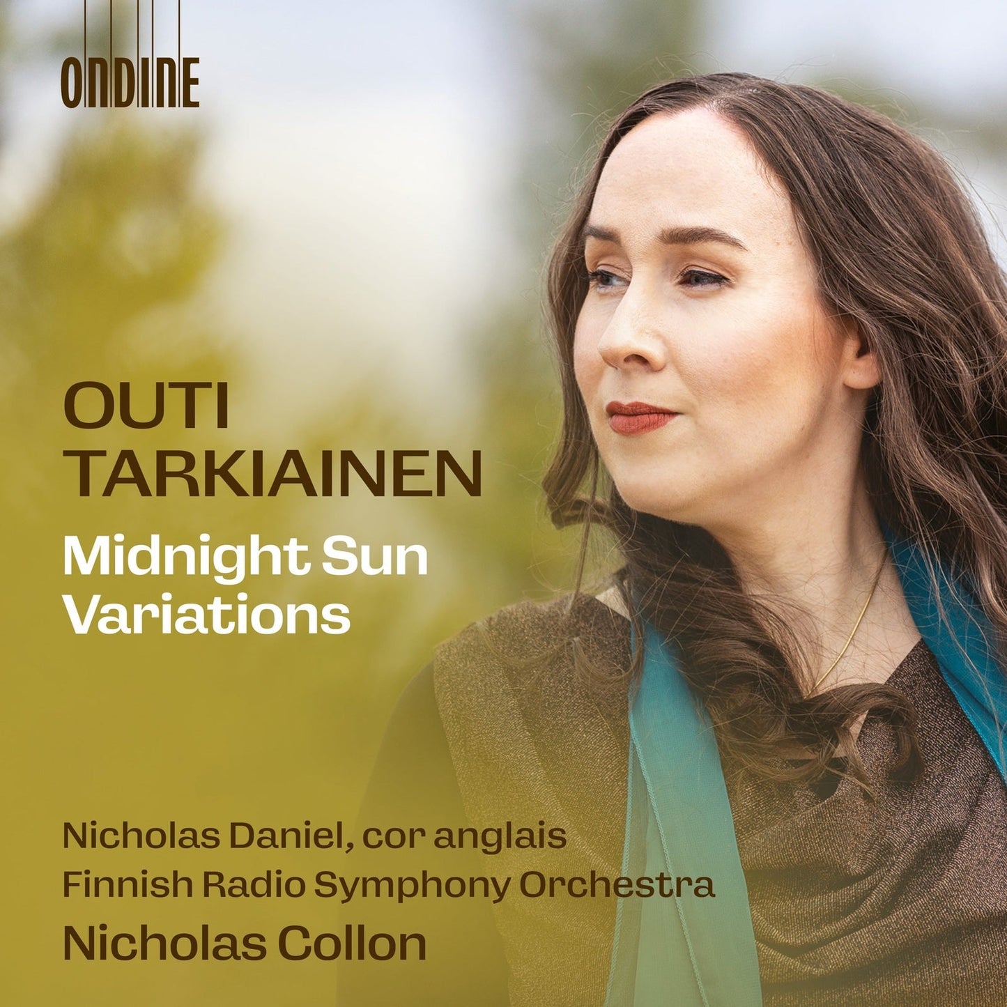 CD cover featuring portrait of Outi Tarkiainen, composer and violinist.