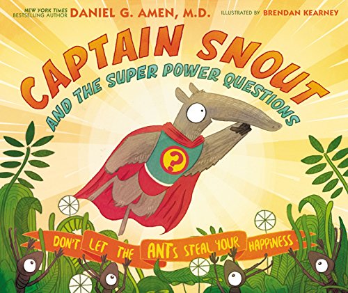 Book cover: superhero anteater flying, with ants below, bright yellow background.