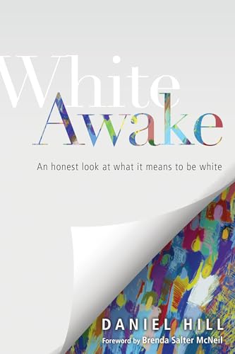 Book cover: "White Awake" with colorful paint splash corner.
