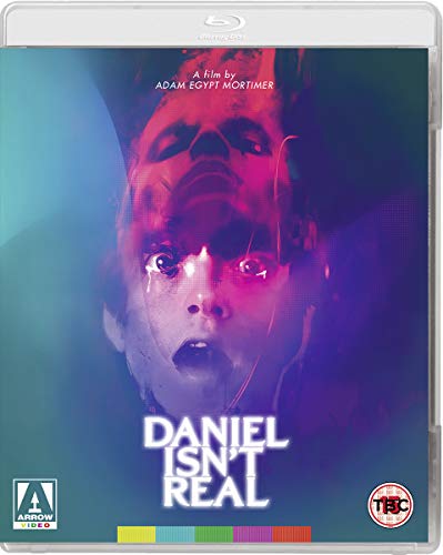 Daniel Isn't Real" Blu-ray cover featuring a distressed face in pink and blue.