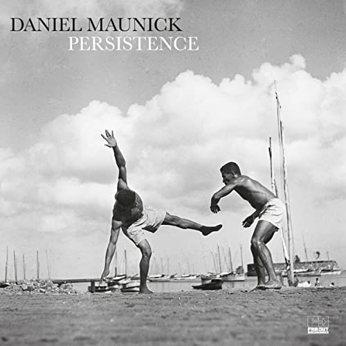 CD cover for Daniel Maunick’s “Persistence” featuring two men on a beach.
