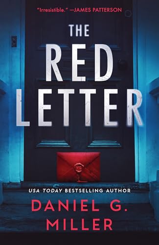 Book cover: dark doorway, red envelope, and large white title text.