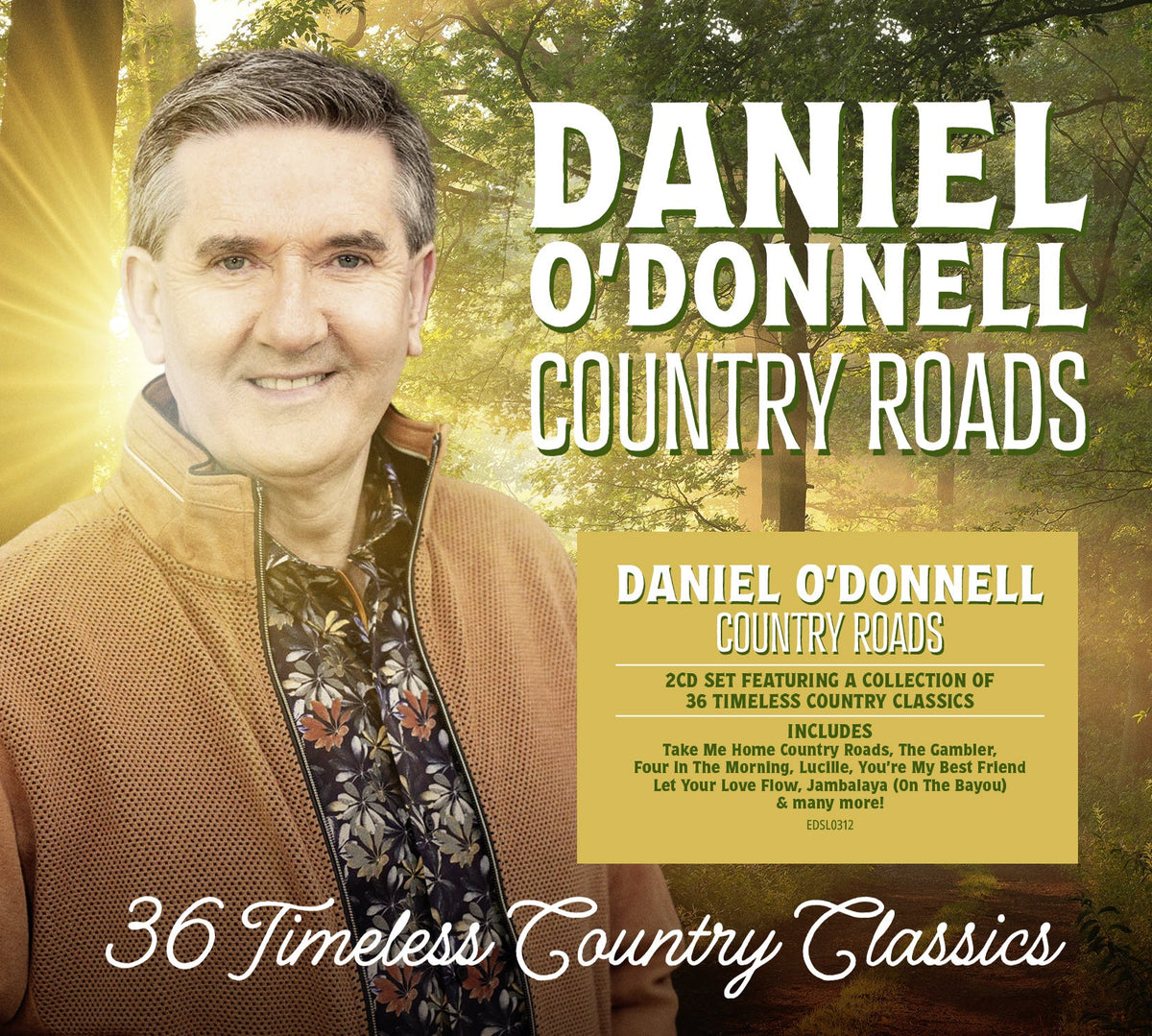 CD cover for Daniel O’Donnell’s “Country Roads” featuring his portrait.