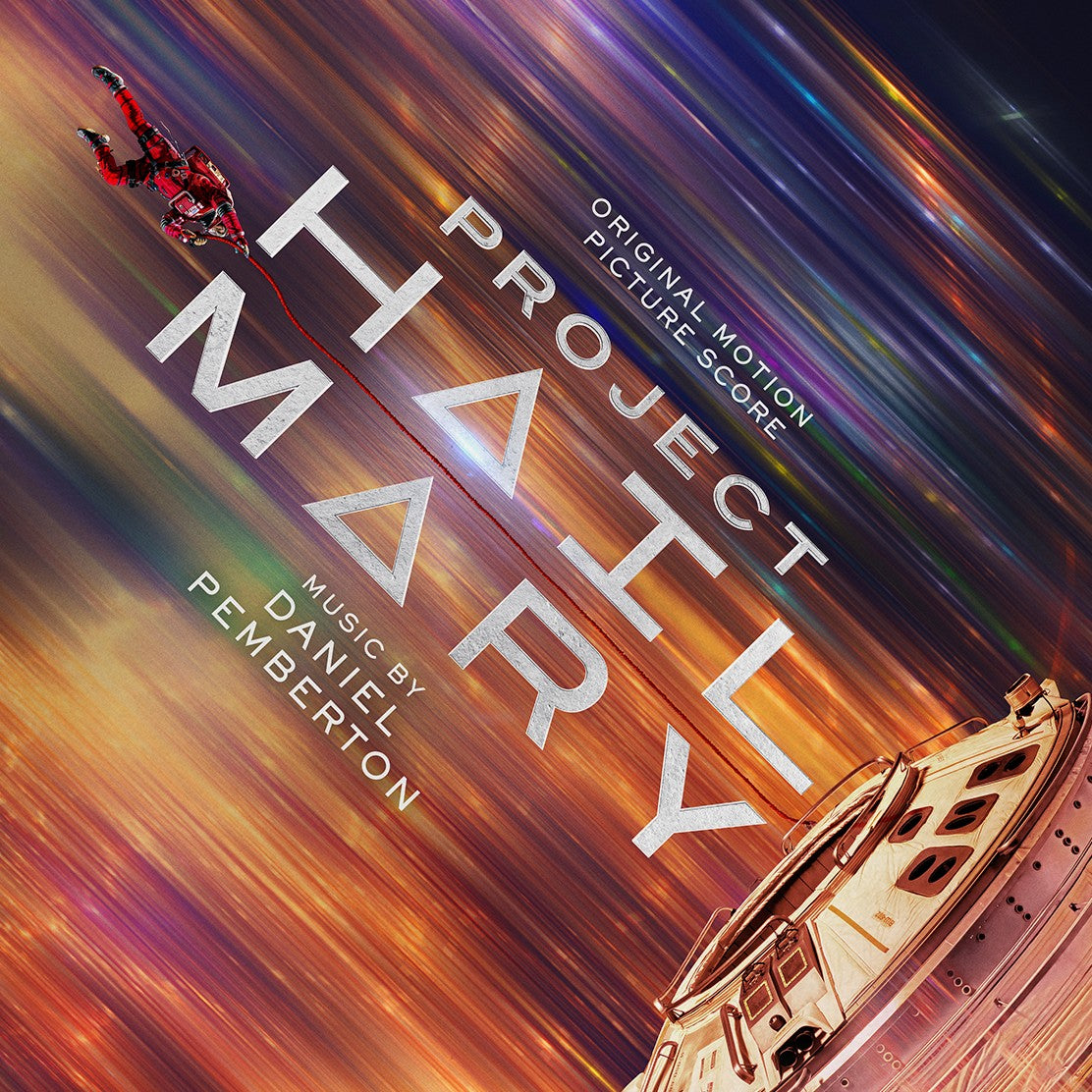 Project Hail Mary" soundtrack vinyl cover with spaceship and alien imagery.