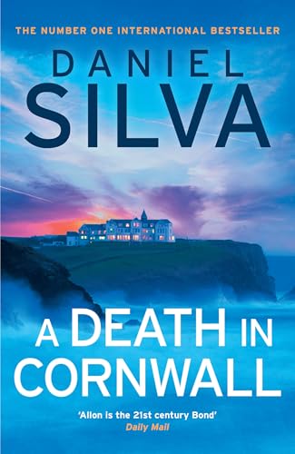 Book cover: coastal scene with a large house, title "A Death in Cornwall".