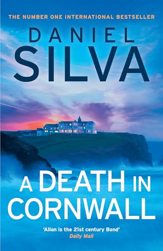 Book cover: coastal mansion at sunset, title “A Death In Cornwall.”