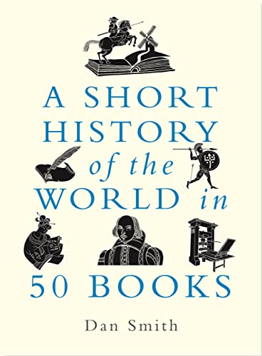 Book cover: “A Short History of the World in 50 Books” with illustrations.